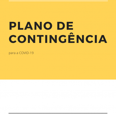 Capa de documento com título 'PLANO DE CONTINGÊNCIA para a COVID-19' em amarelo e branco