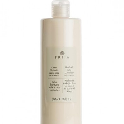 Frasco branco de creme hidratante Prija para mãos e corpo com tampa transparente