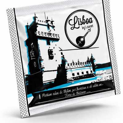 Pacote branco com ilustração da Torre de Belém e texto Lisboa by Lusoem