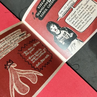 Página de livro ou revista com ilustrações e texto em português sobre sexualidade