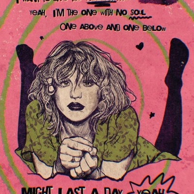 Ilustração de mulher com texto em fundo rosa