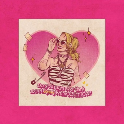 Ilustração colorida de mulher com óculos e roupa de padrão zebra sobre fundo com coração rosa e texto em inglês.