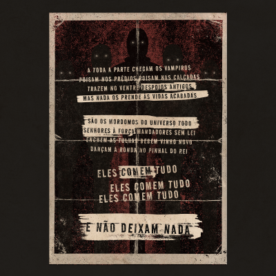 Cartaz com figuras sombrias e texto em português