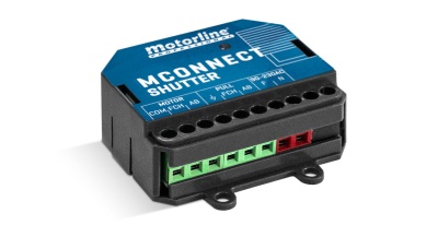 Dispositivo eletrônico Motorline MCONNECT SHUTTER preto e azul com conexões