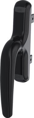 Punho de janela preto com design ergonómico e fixação metálica