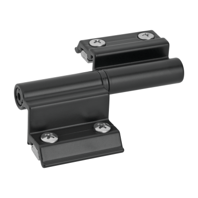 Suporte preto articulado em metal ou plástico com quatro parafusos