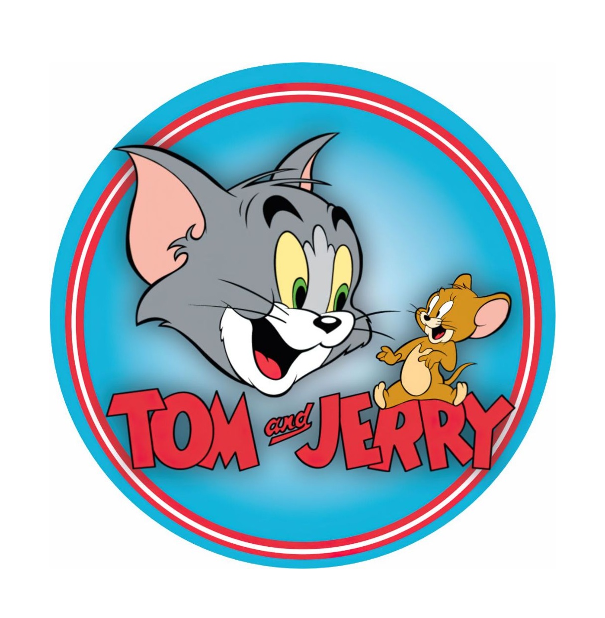 Impressão comestível redondo Tom & Jerry Ilustração colorida do Tom e Jerry com o nome do desenho animado