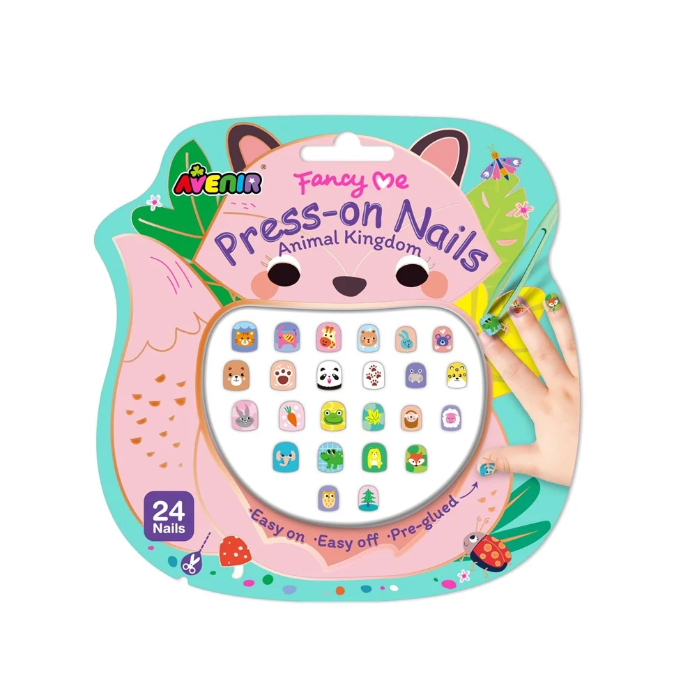 Unhas Postiças - Reino Animal Conjunto de 24 unhas postiças de imprensa com desenhos de animais e embalagem colorida