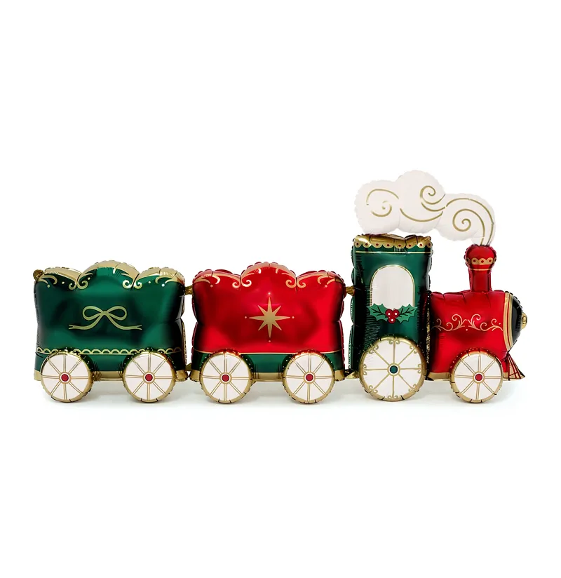 Balão comboio tamanho XXL Comboio decorativo metálico verde, vermelho e dourado com chimenea e fumo estilizado