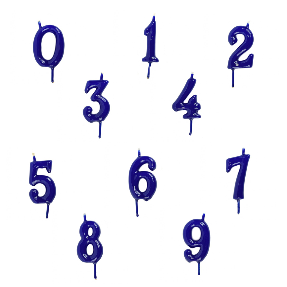 Balões azuis metálicos em forma de números de 0 a 9