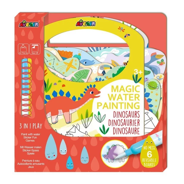 Magic water Avenir - Dinossauros Kit de pintura infantil dinossauros com água, embalagem colorida e texto multilingue
