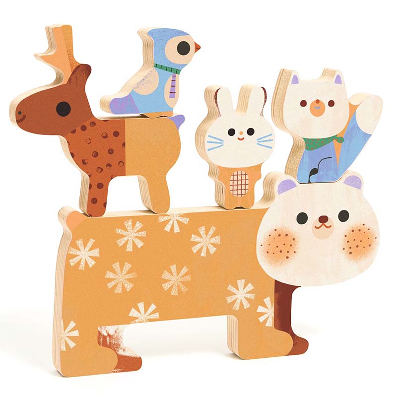 Woody Stack empilhável e incorporável Brinquedos de madeira coloridos em forma de animais com padrões florais