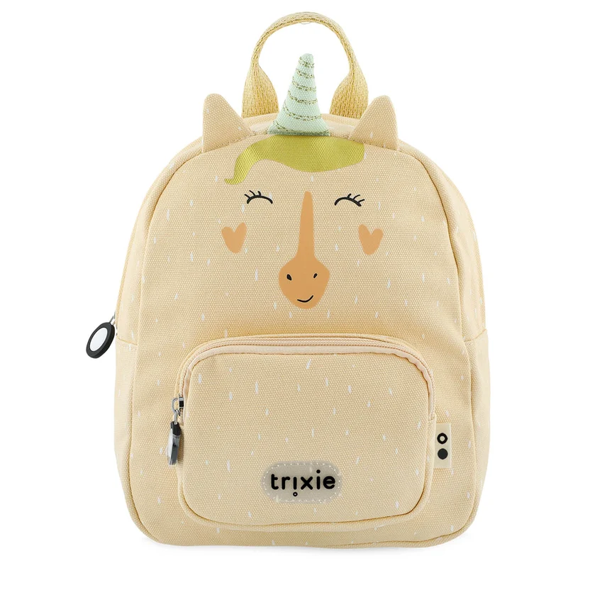 Mochila Mr. Unicorn mochila infantil unicórnio bege em tecido com bolso frontal