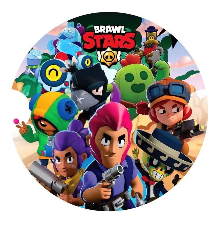 Impressão comestível Redonda Brawl Stars Imagem circular de personagens do videojogo Brawl Stars coloridos com nome do jogo no topo