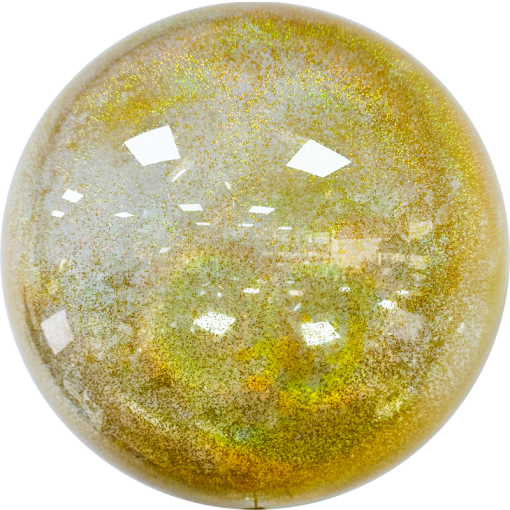 Bola decorativa transparente com partículas douradas brilhantes