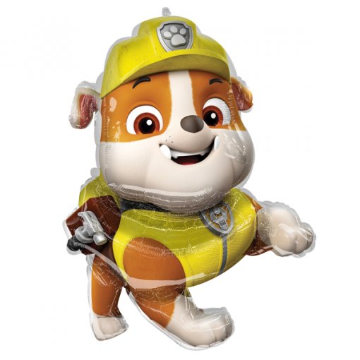 Balão metalizado Rubble da Paw Patrol em amarelo, branco e castanho