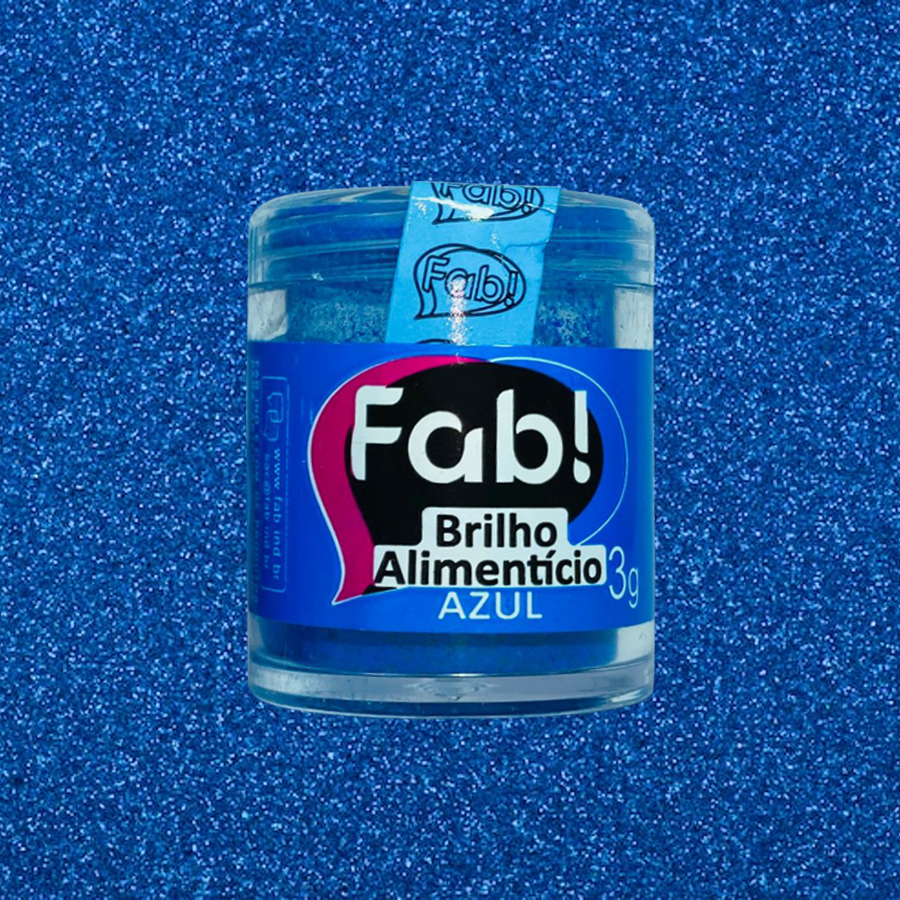 Brilho Alimentício Azul Frasco pequeno de vidro com brilho alimentício azul da marca Fab!
