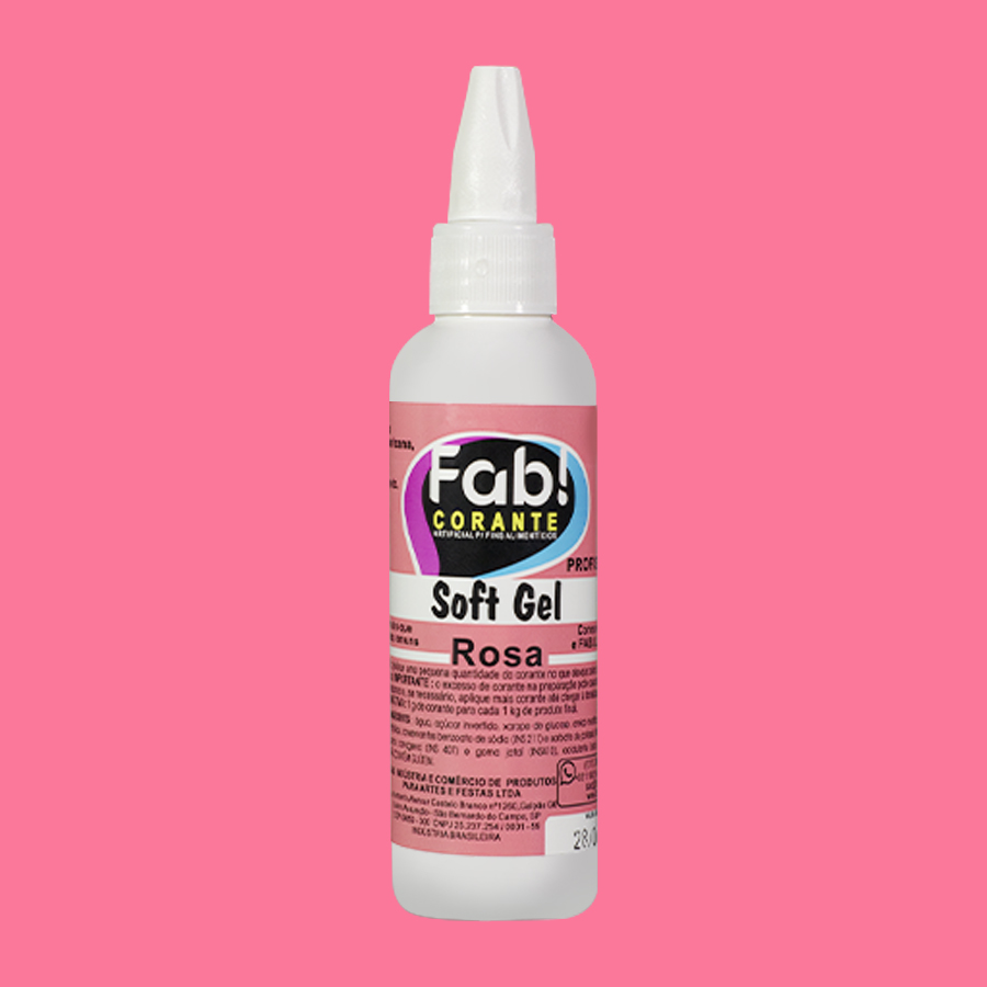 Corante SoftGel Rosa Frasco de corante em gel rosa da marca Fab! com tampa branca