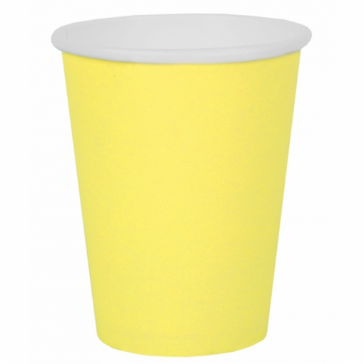 Copo descartável amarelo com tampa branca