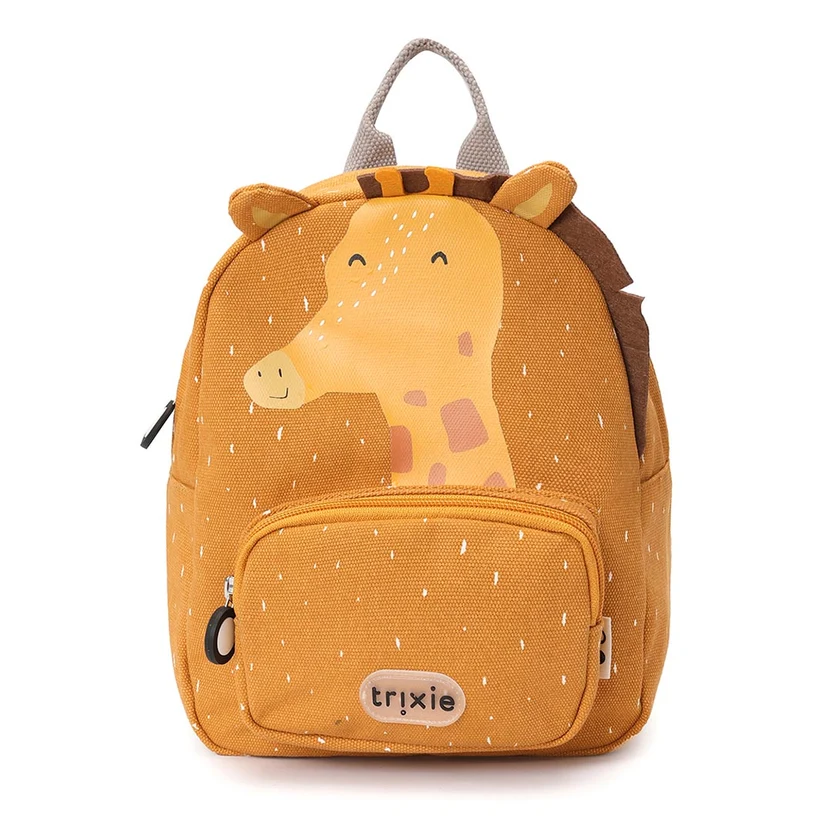 Mochila Mr. Giraffe Mochila infantil laranja com girafa desenhada e orelhas em tecido