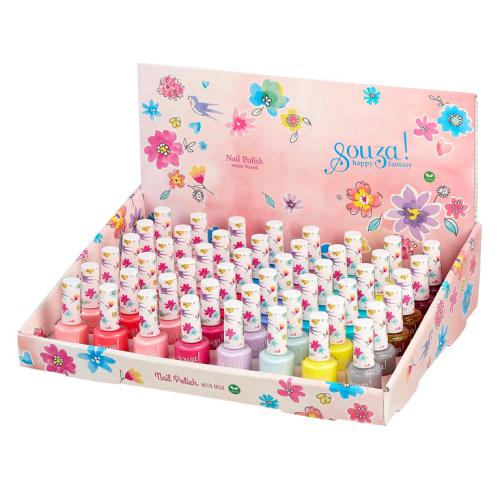Vernizes à base de água - Souza Kids Expositor de verniz de unhas colorido Souza! em caixa rosa floral