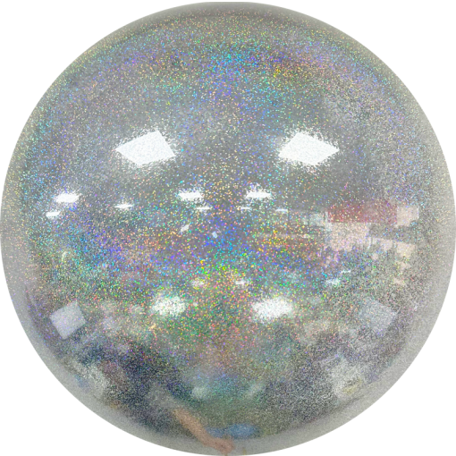 Balão esférico transparente com brilho iridescente prateado