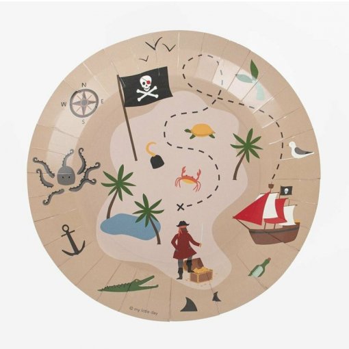 Desenho circular de mapa do tesouro com símbolos piratas e natureza