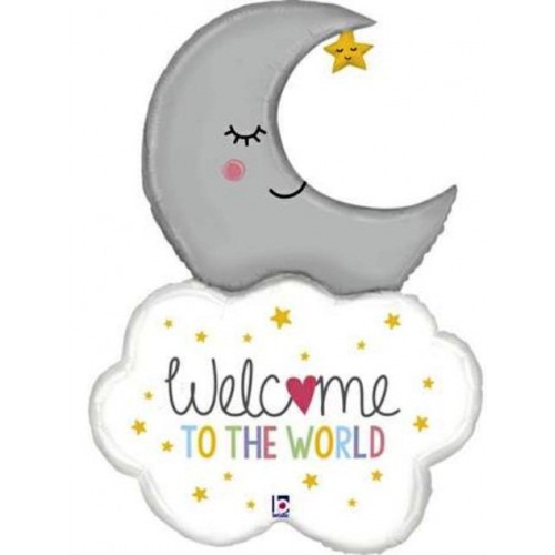 Balão decorativo em forma de lua e nuvem com texto colorido