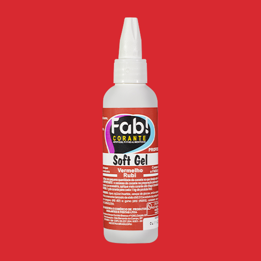 Corante SoftGel Vermelho Rubi Frasco branco de corante alimentar vermelho Soft Gel Fab!