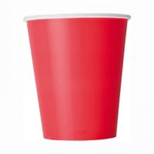 Copo de papel vermelho com bordo branco