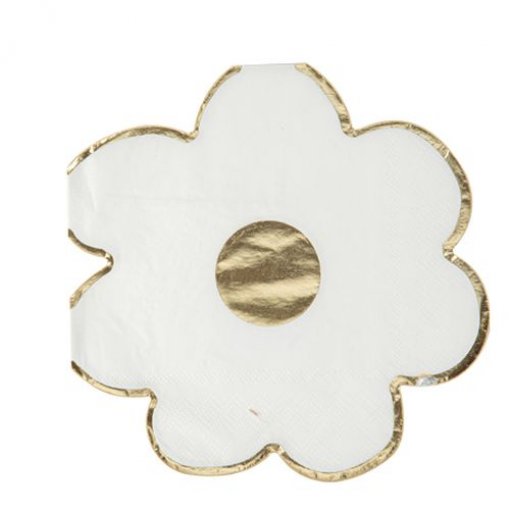 Guardanapo de papel em forma de flor branco com detalhes dourados