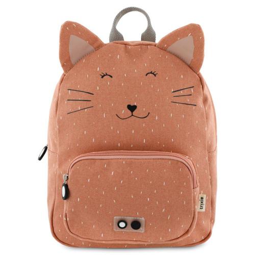 Mochila Mrs. Cat Mochila infantil terracota com orelhas de gato e bordados pretos