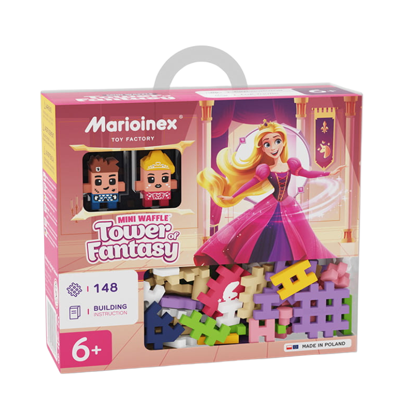 Marioinex Mini Waffle Princesa Torre da Fantasia 148pcs 29.95€ Embalagem do jogo de construção Marionex Mini Waffle Tower of Fantasy com peças coloridas e duas figuras de personagens