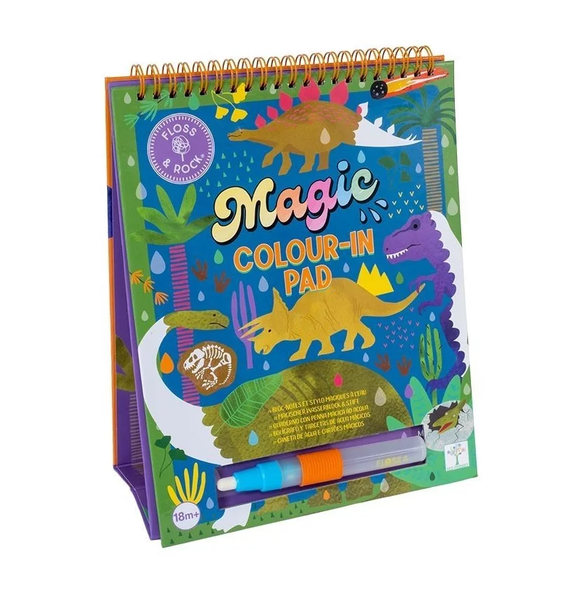 Cavalete e caneta mágica com mudança de cor para cartões de água - Dinossauros Bloco para colorir com dinossauros e marcador transparente e azul