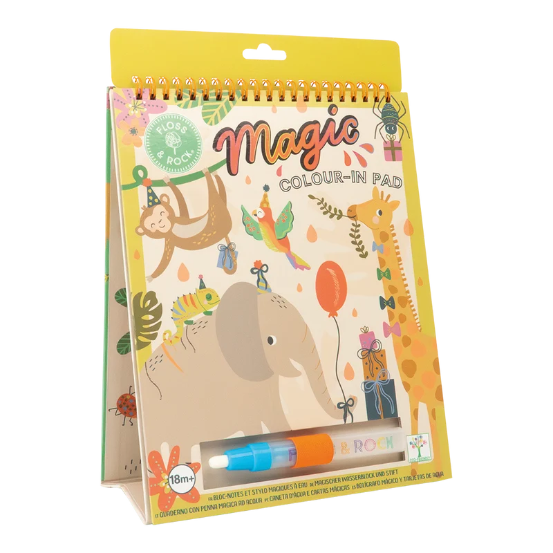 Cavalete e caneta mágica com mudança de cor para cartões de água - Selva Bloco para colorir Magic Colour-In Pad com animais e marcador