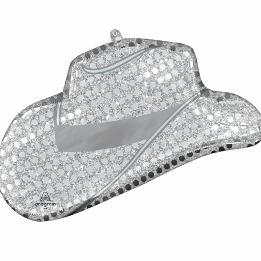 Chapéu de cowboy prateado translúcido com padrão de círculos.