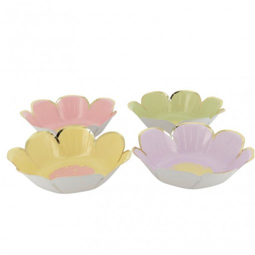 Conjunto de quatro tachos florais metálicos em cores pastel