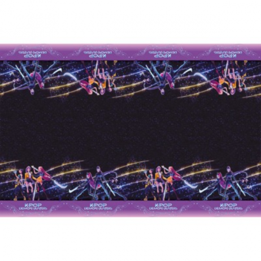 Lençol de flanela preto com moldura roxa e personagens KPOP Demon Slayers