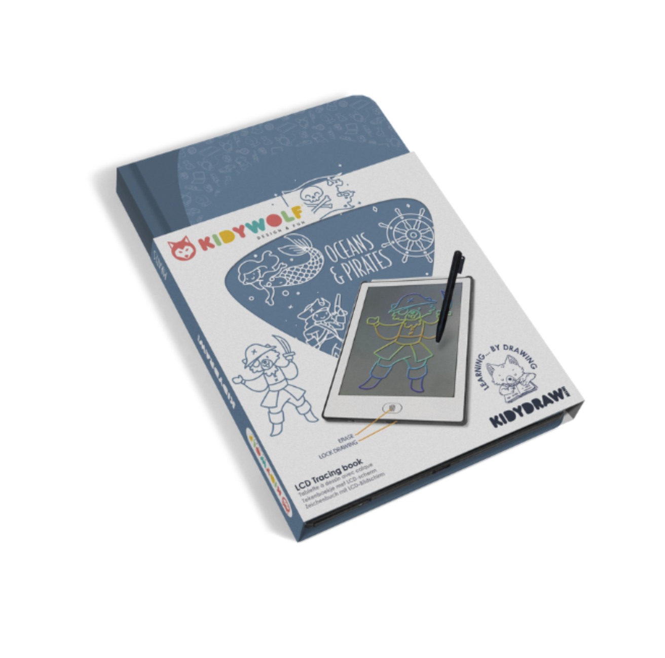 Caixa de kit de desenho LCD KIDYWOLF Oceans & Pirates com caneta preta