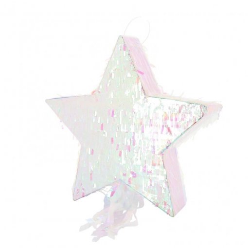 Estrela decorativa prateada com franjas coloridas