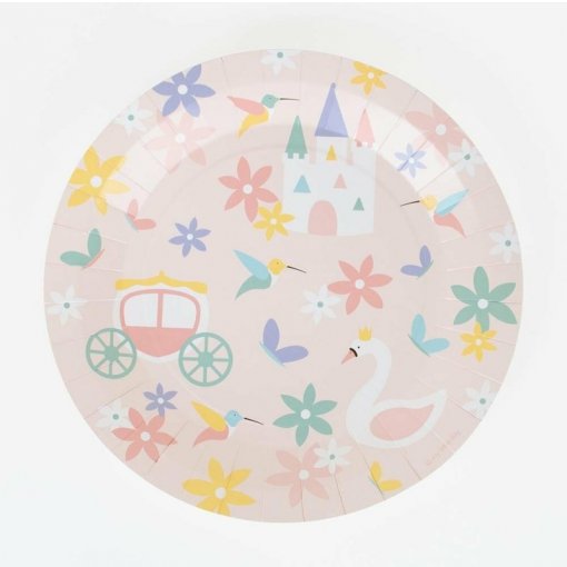 Tapete redondo infantil com castelo, cisne e flores coloridas