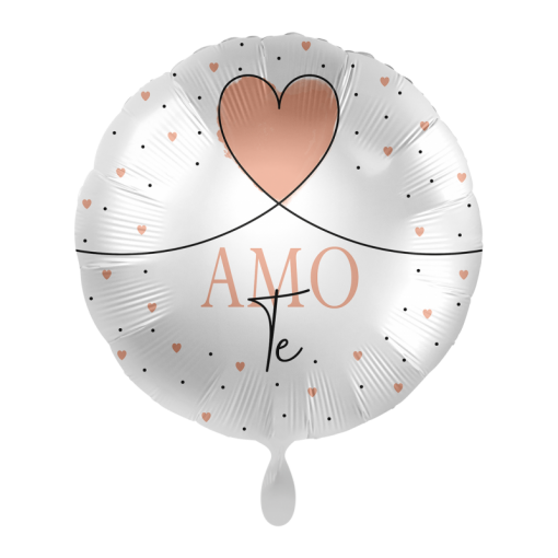 Balão metálico prateado redondo com corações e texto AMO Te