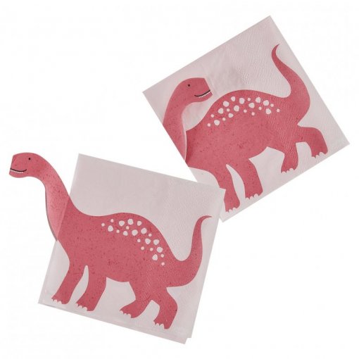 Guardanapos de papel com desenho de dinossauro cor-de-rosa