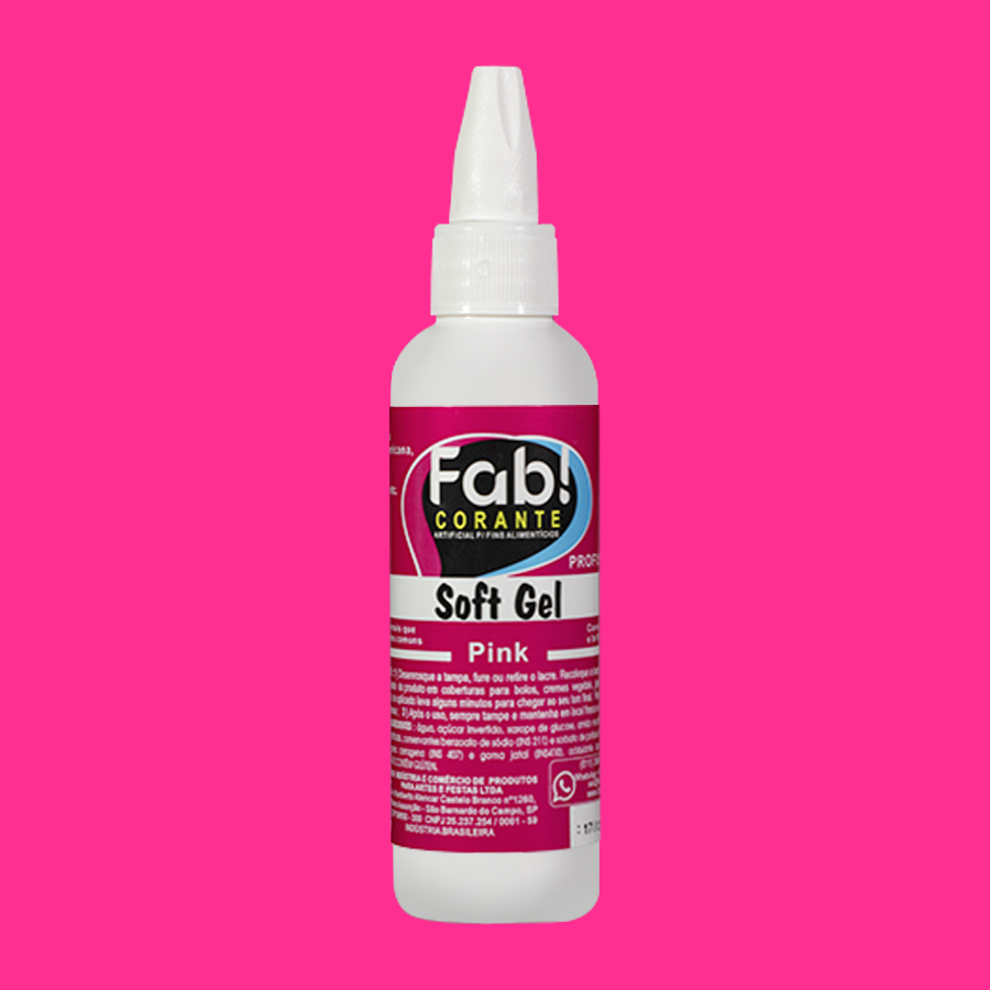 Corante SoftGel Pink Frasco branco com corante alimentício Soft Gel cor Pink