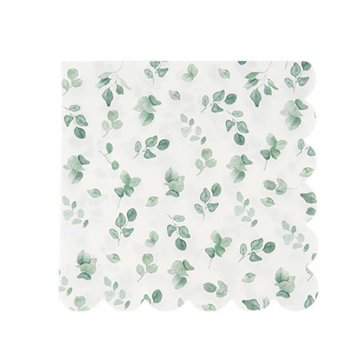 Guardanapo de papel branco com padrão de folhas verdes