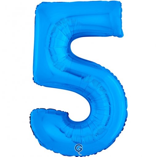Balão azul metálico com forma do número 5