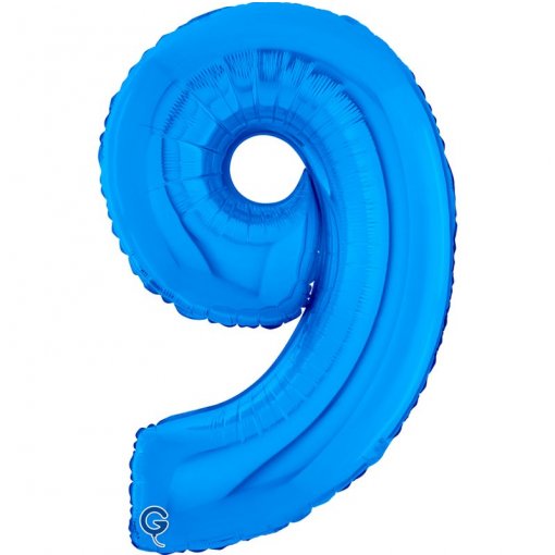 Balão azul número 9 em material metálico