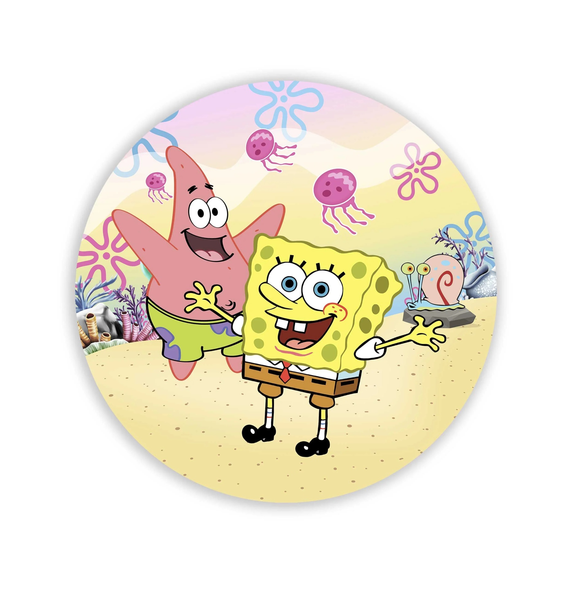 Impressão comestível redonda Bob Esponja Ilustração circular de Bob Esponja, Patrick e fundo marinho colorido