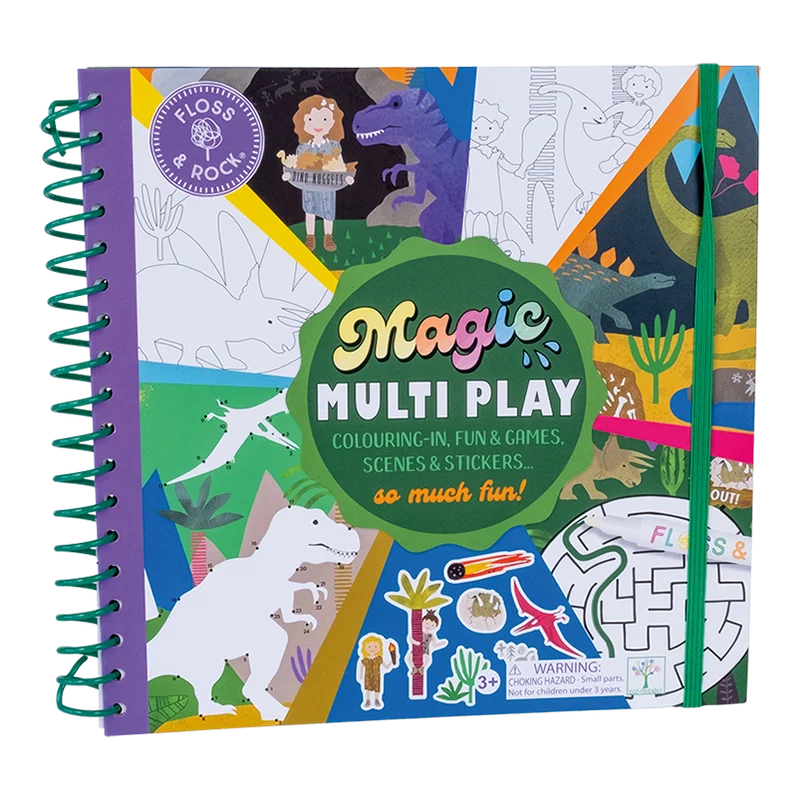 Magic Multi Play - Dinossauros Livro infantil Magic Multi Play com desenhos coloridos e atividades para crianças
