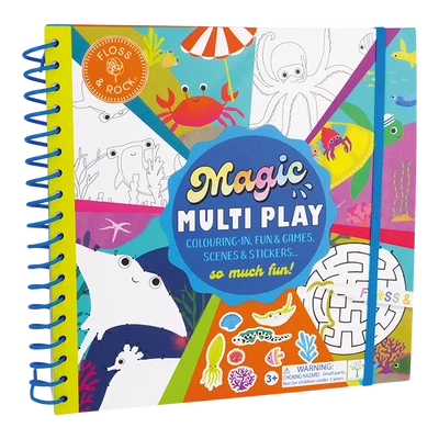 Magic Multi Play - Oceano Caderno de atividade infantil com capa colorida e ilustrações de animais marinhos.
